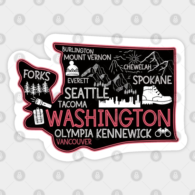 Washington Vancouver cute map Tacoma Forks Spokane Sticker by BoogieCreates